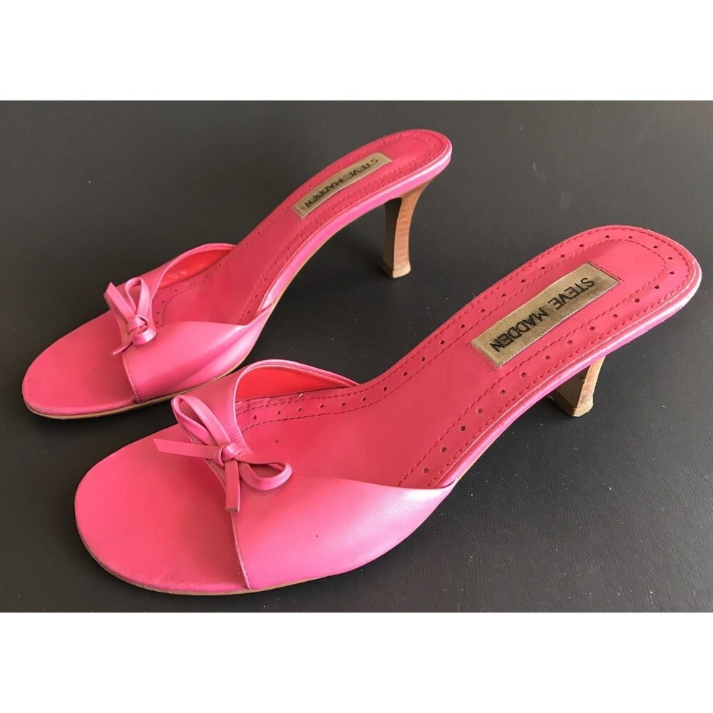 Steve Madden Cutey Womens Pink Leather Heeled Slide Sandals 8.5 Summer Party